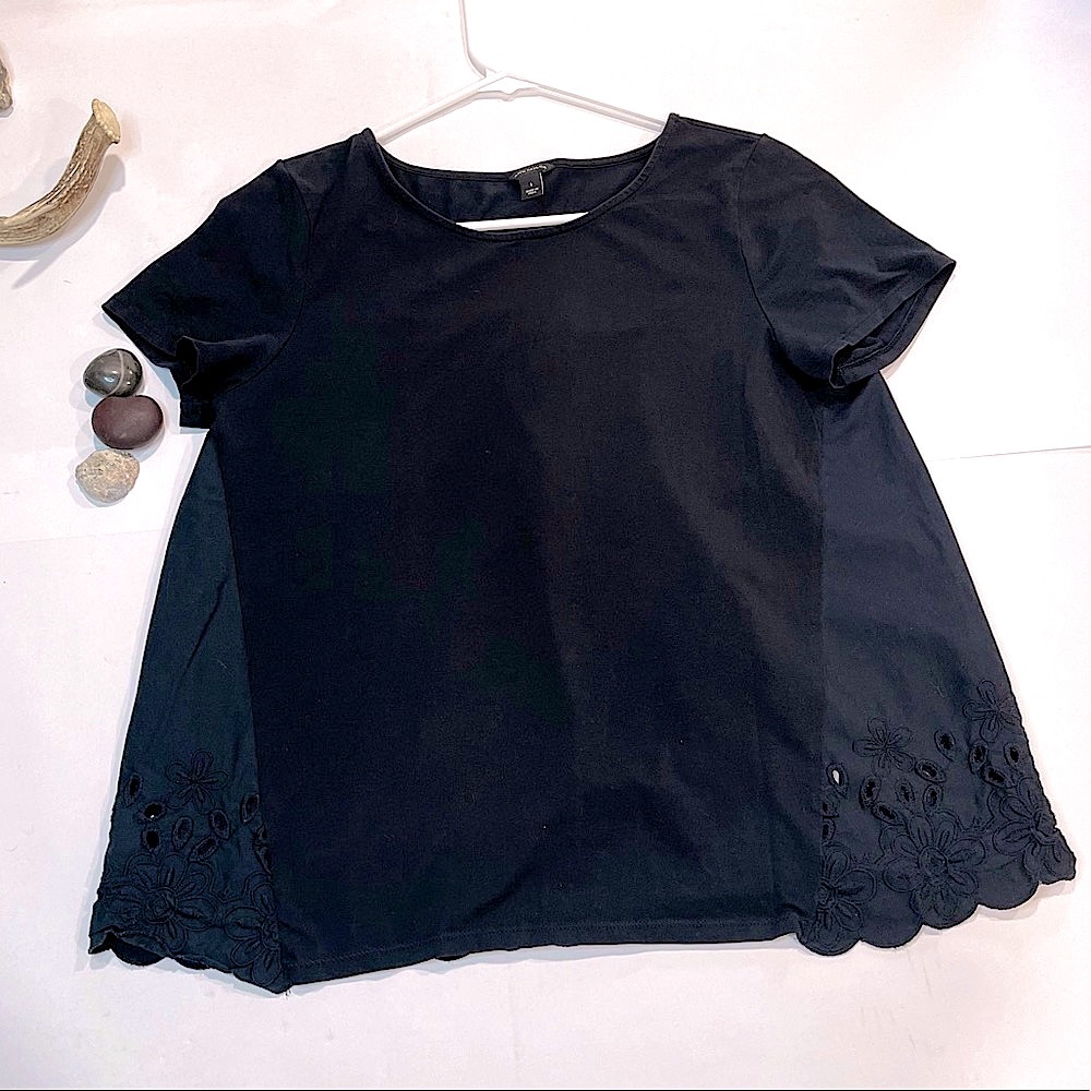 Ann Taylor flared black eyelet top size small